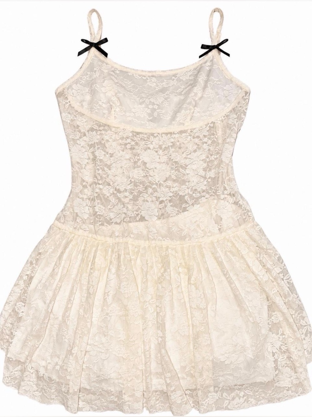 Forever 21 Cream Lace Mini Dress with Black Bow Straps